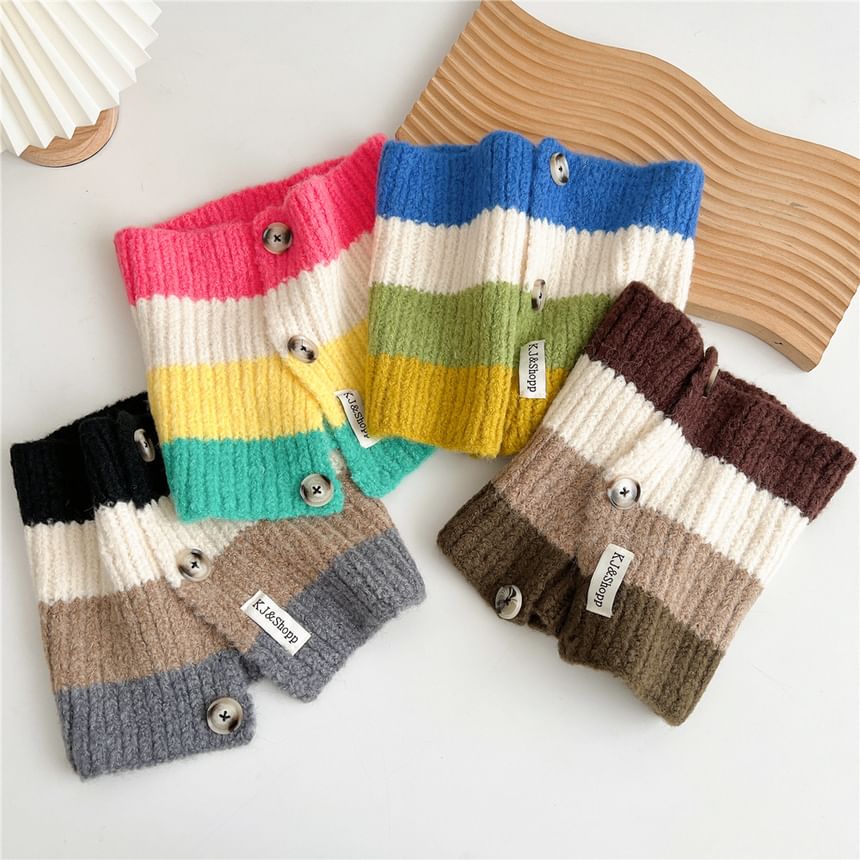 Color Block Buttoned Knit Scarf SpreePicky