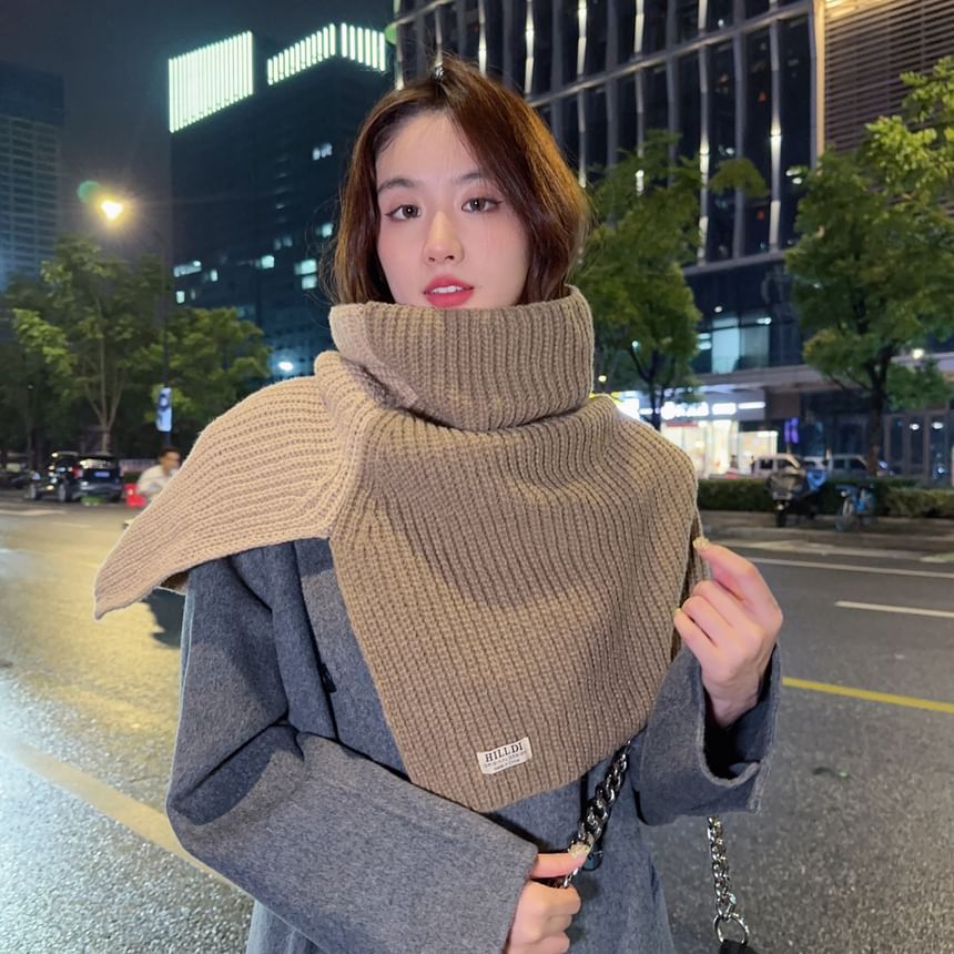 Turtleneck Two Tone Slit Knit Shawl SpreePicky