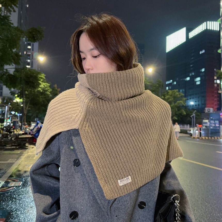 Turtleneck Two Tone Slit Knit Shawl SpreePicky