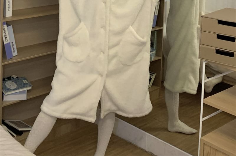 Plain Hood Fleece Button Robe SpreePicky