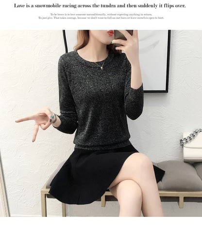 Crew Neck Glitter Sweater / High Waist Plain Mini A SpreePicky