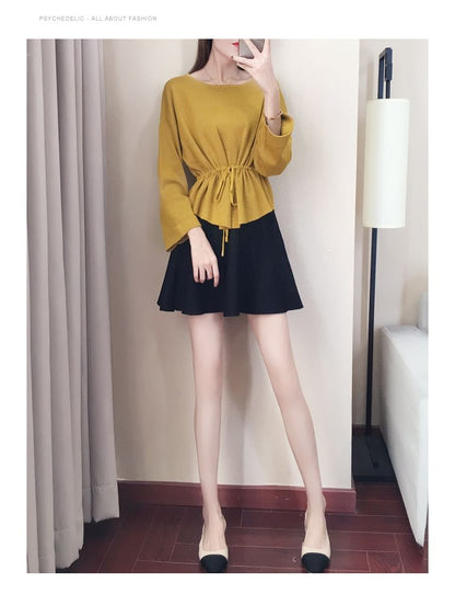 Crew Neck Plain Peplum Sweater SpreePicky