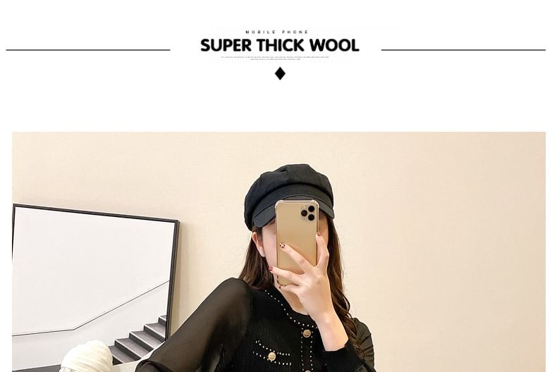 Crew Neck Plain Chiffon Panel Sweater SpreePicky