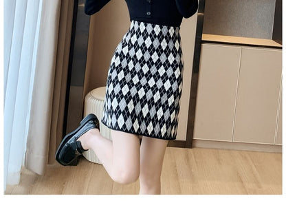 High Waist Argyle Knit Mini A SpreePicky