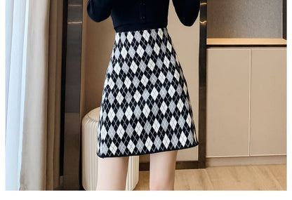 High Waist Argyle Knit Mini A SpreePicky