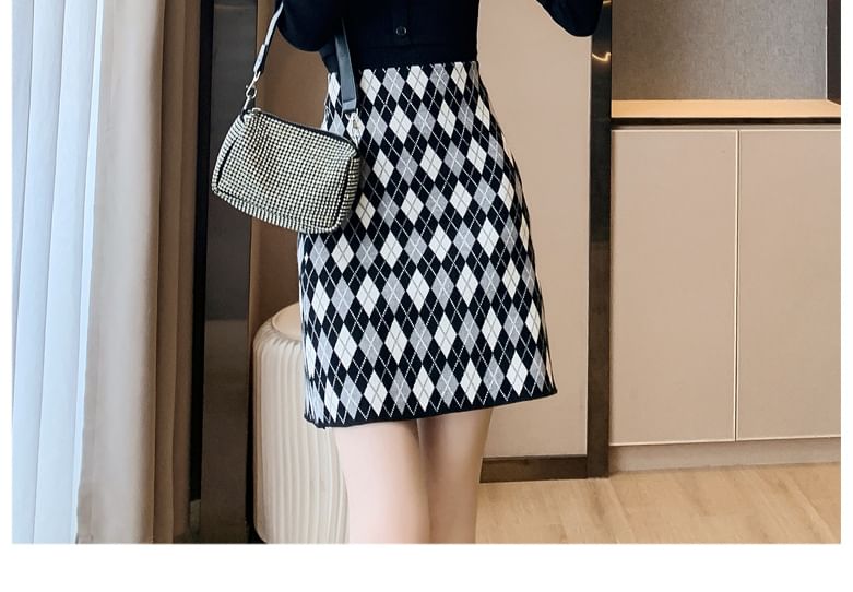 High Waist Argyle Knit Mini A SpreePicky