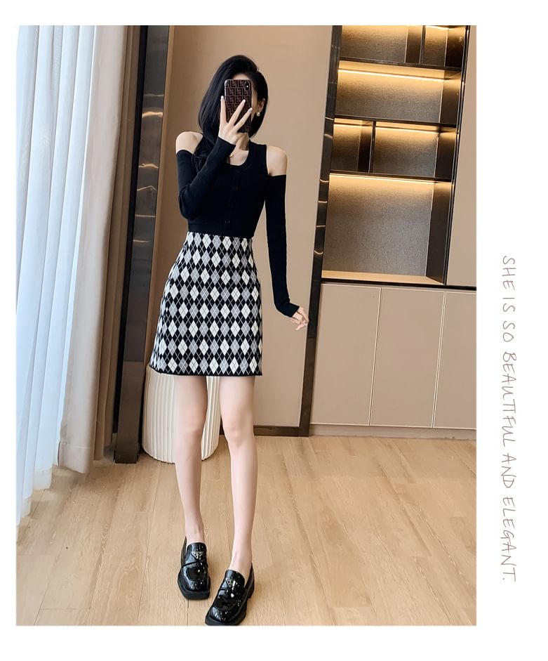 High Waist Argyle Knit Mini A SpreePicky