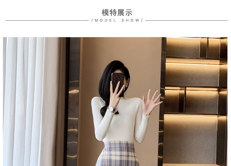 high Waist Plaid Midi Straight Skirt SpreePicky