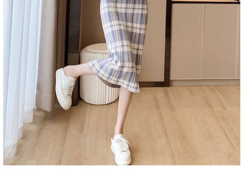 high Waist Plaid Midi Straight Skirt SpreePicky