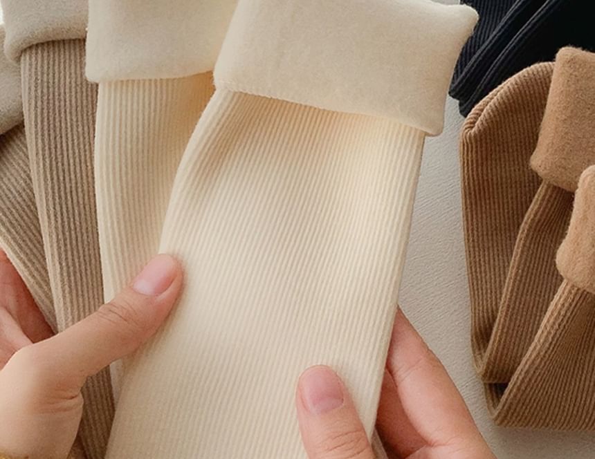 Plain Fleece-Lined Ribbed Socks / Set SpreePicky