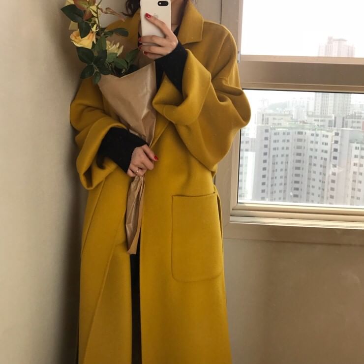 Notch Lapel Plain Midi Sashed Coat SpreePicky