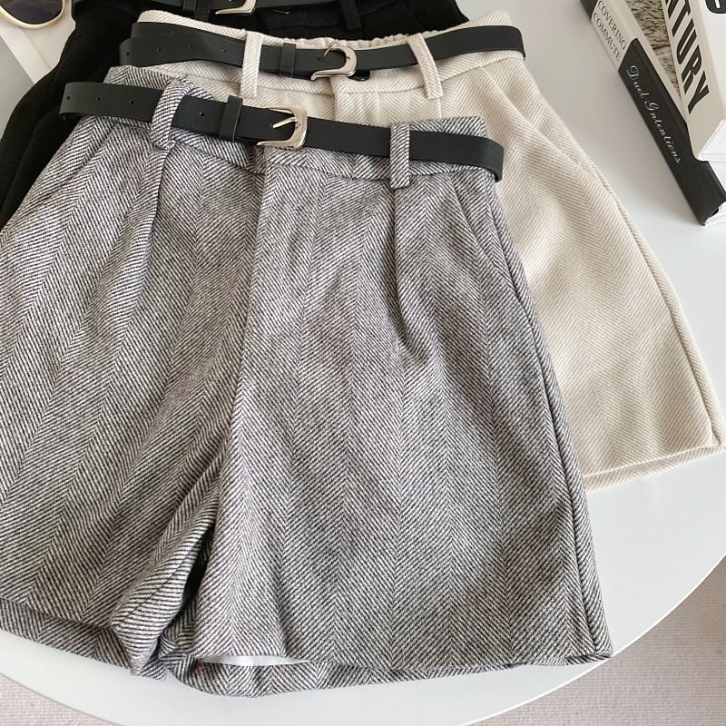 Set: High Waist Plain Shorts + Faux Leather Belt mySite