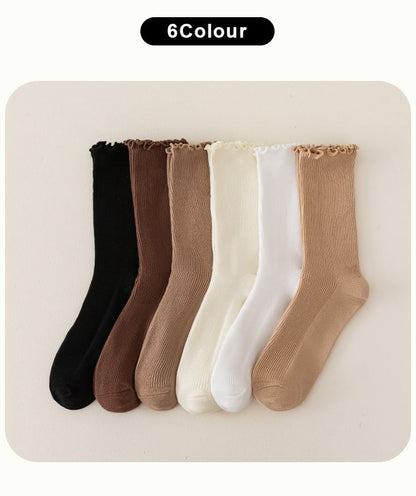 Set of 2 Paris: Plain Ribbed Ruffle Trim Socks SpreePicky