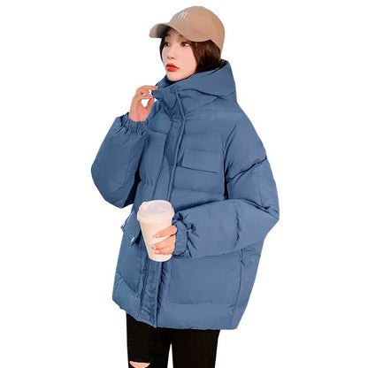 Plain Hooded Zip Puffer Jacket SpreePicky