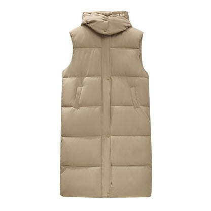 Plain Hooded Midi Puffer Vest SpreePicky