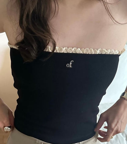 Lettering Lace Trim Tube Top SpreePicky