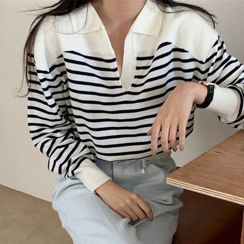 Collar Striped Sweater SpreePicky