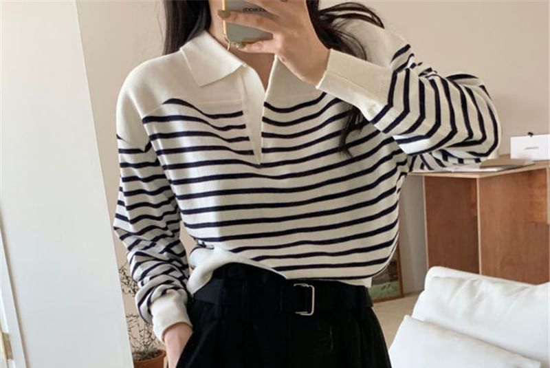 Collar Striped Sweater SpreePicky