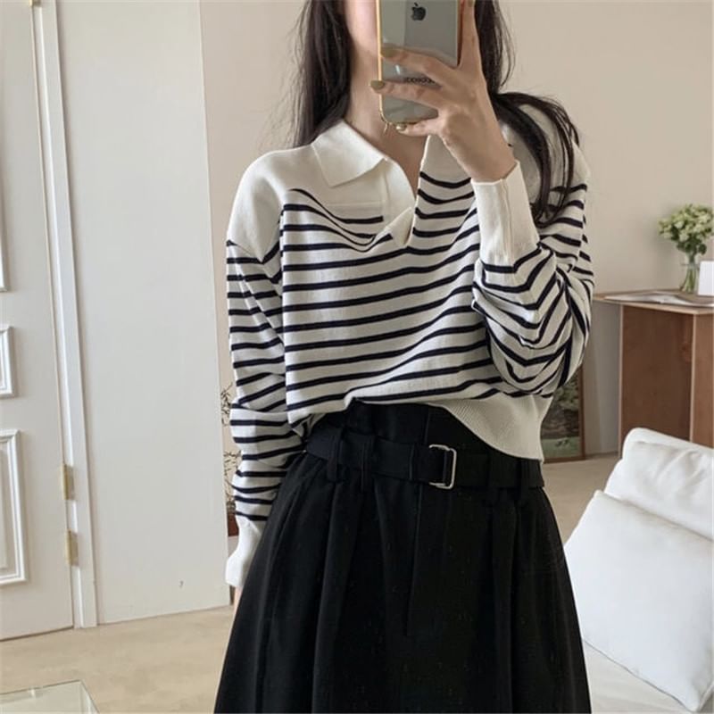 Collar Striped Sweater SpreePicky