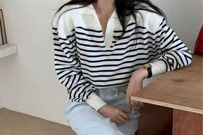 Collar Striped Sweater SpreePicky