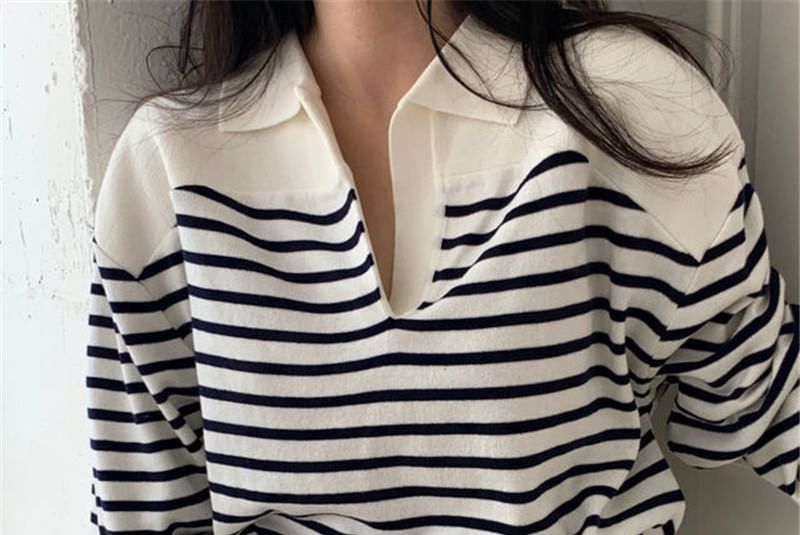 Collar Striped Sweater SpreePicky