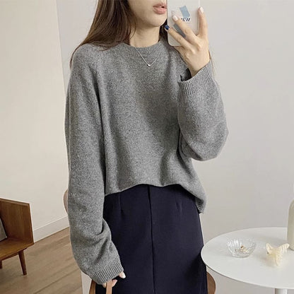 Crew Neck Plain Sweater SpreePicky