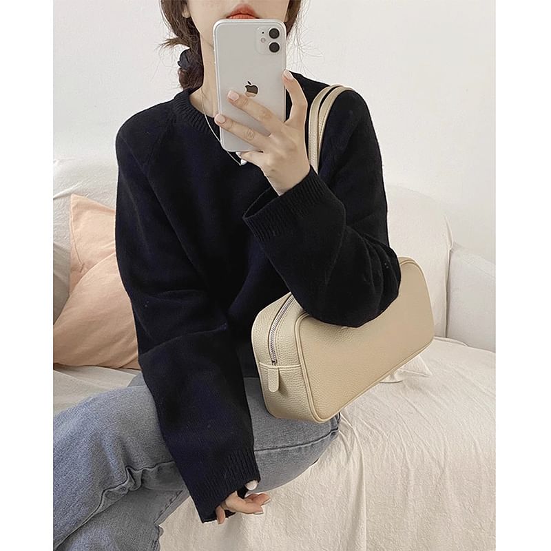 Crew Neck Plain Sweater SpreePicky