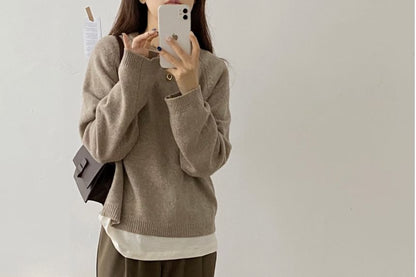 Crew Neck Plain Sweater SpreePicky