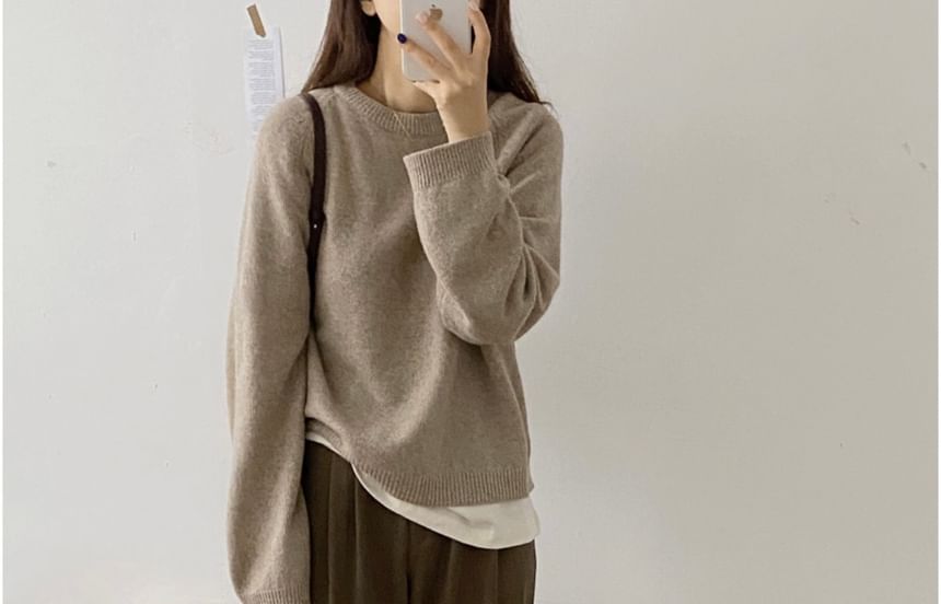 Crew Neck Plain Sweater SpreePicky