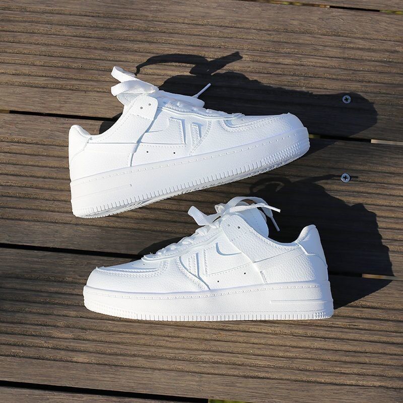 Platform Plain Faux Leather Lace-Up Sneakers SpreePicky