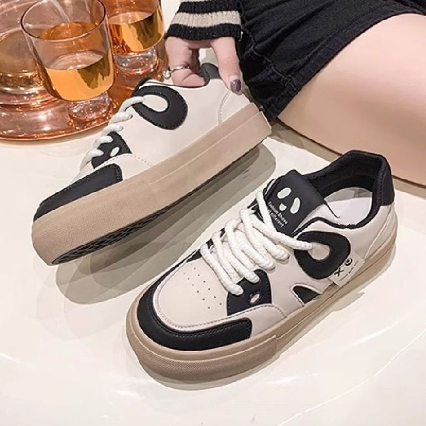 Platform Faux Leather Lace-Up Sneakers SpreePicky