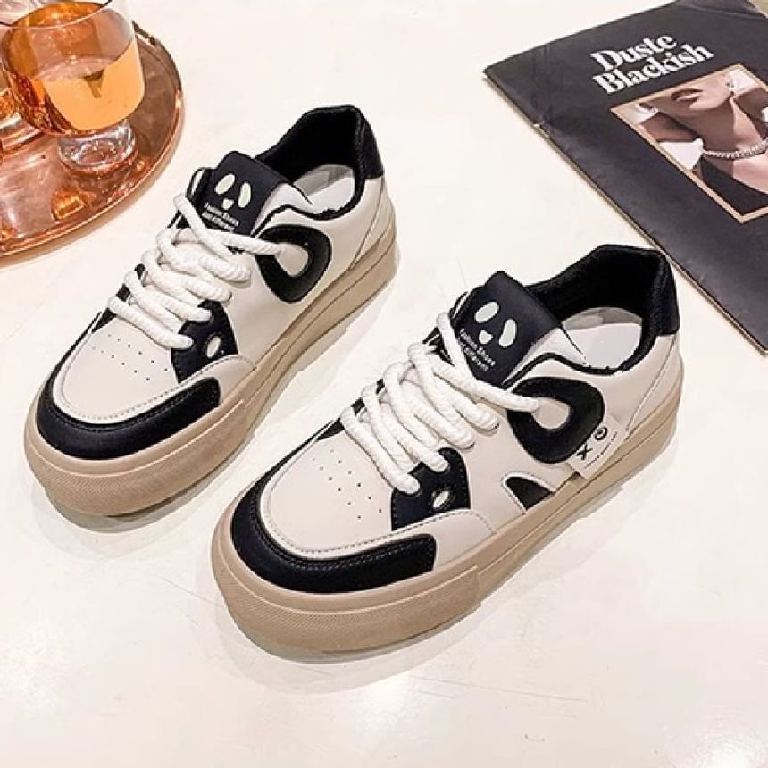 Platform Faux Leather Lace-Up Sneakers SpreePicky