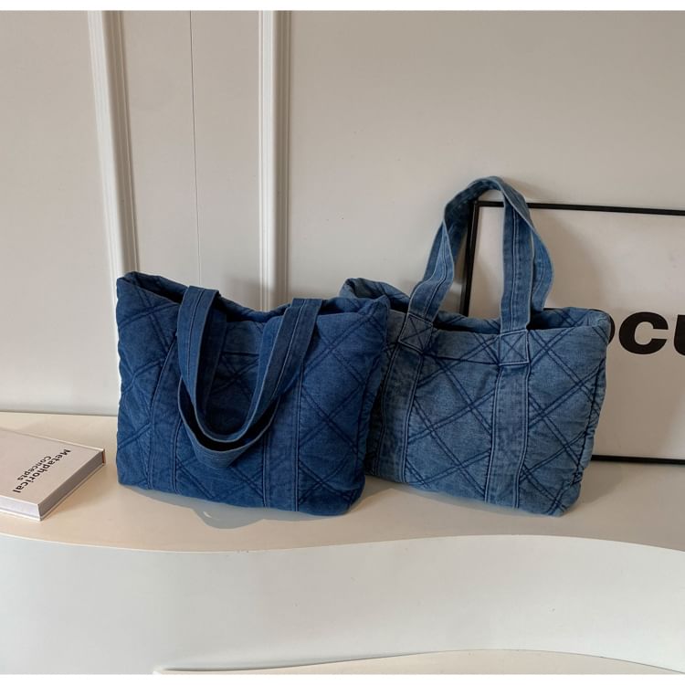 Washed Denim Puffer Tote Bag mySite