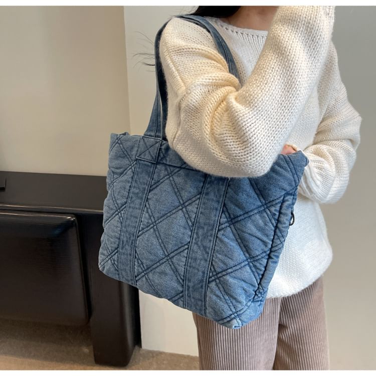 Washed Denim Puffer Tote Bag mySite