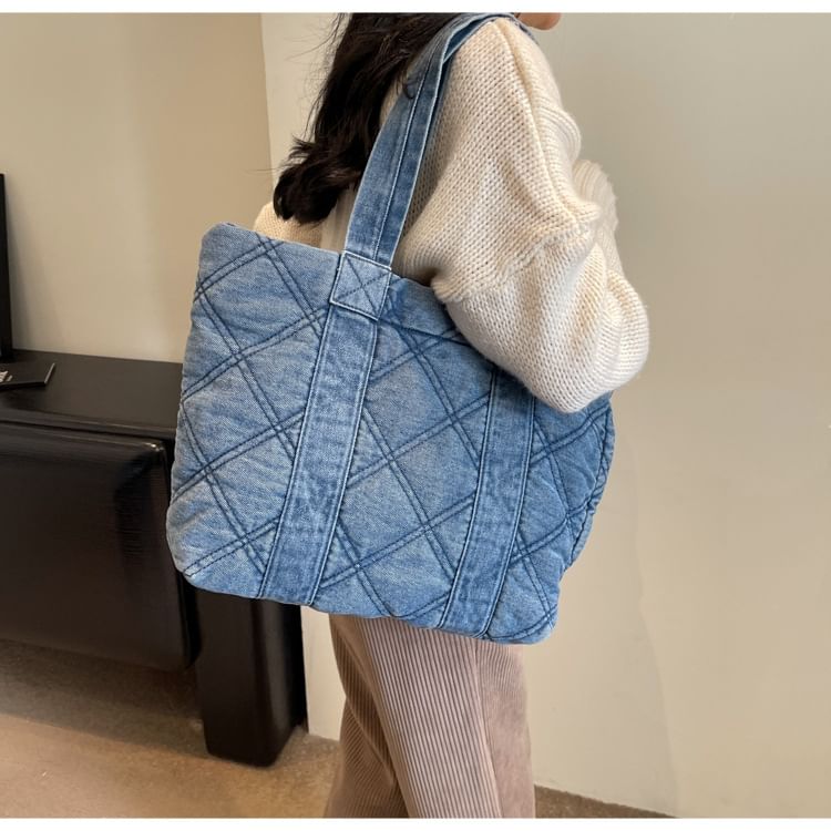 Washed Denim Puffer Tote Bag mySite