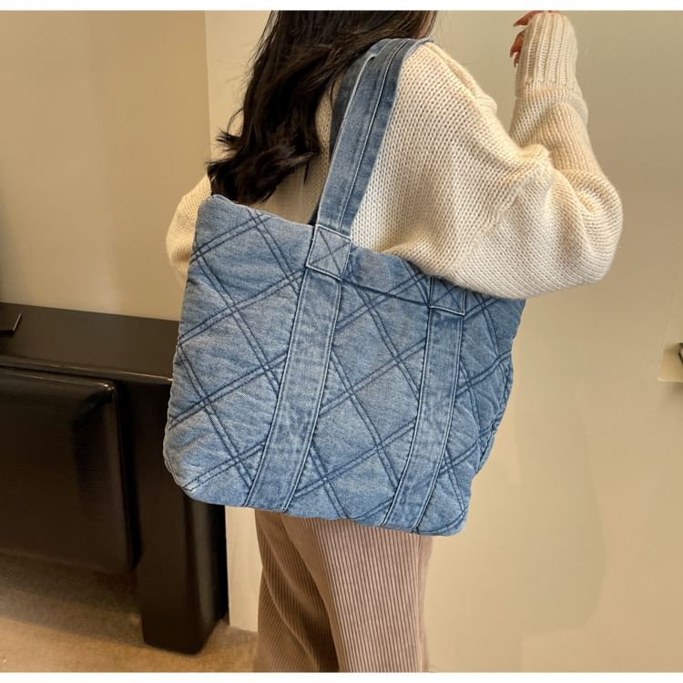 Washed Denim Puffer Tote Bag mySite