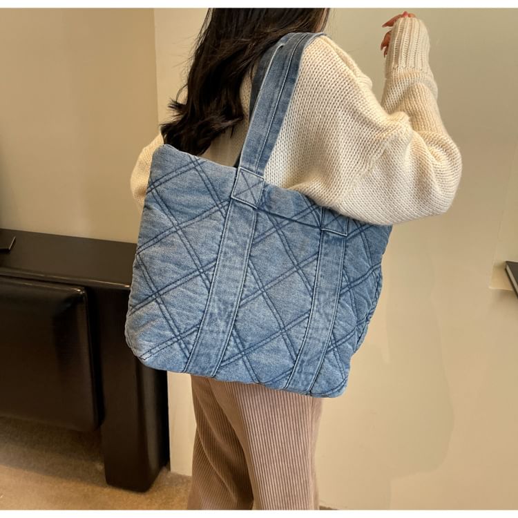 Washed Denim Puffer Tote Bag mySite