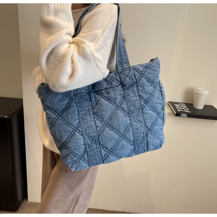 Washed Denim Puffer Tote Bag mySite