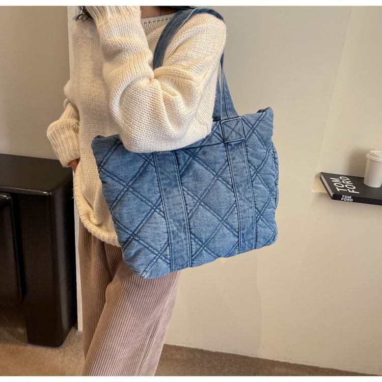 Washed Denim Puffer Tote Bag mySite