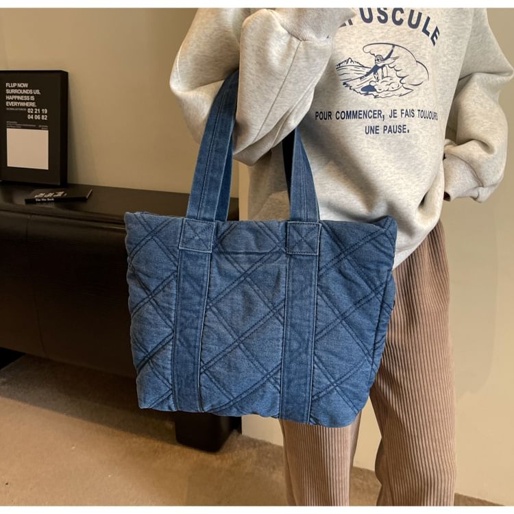 Washed Denim Puffer Tote Bag mySite