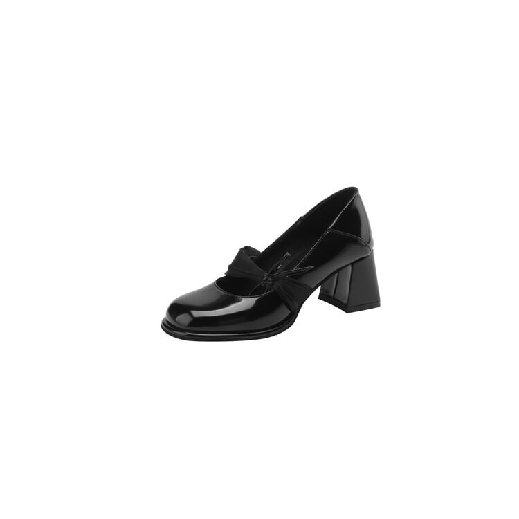 Bow Patent Leather Block Heel Pumps SpreePicky