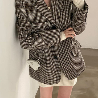 Houndstooth Single-Breasted Blazer SpreePicky