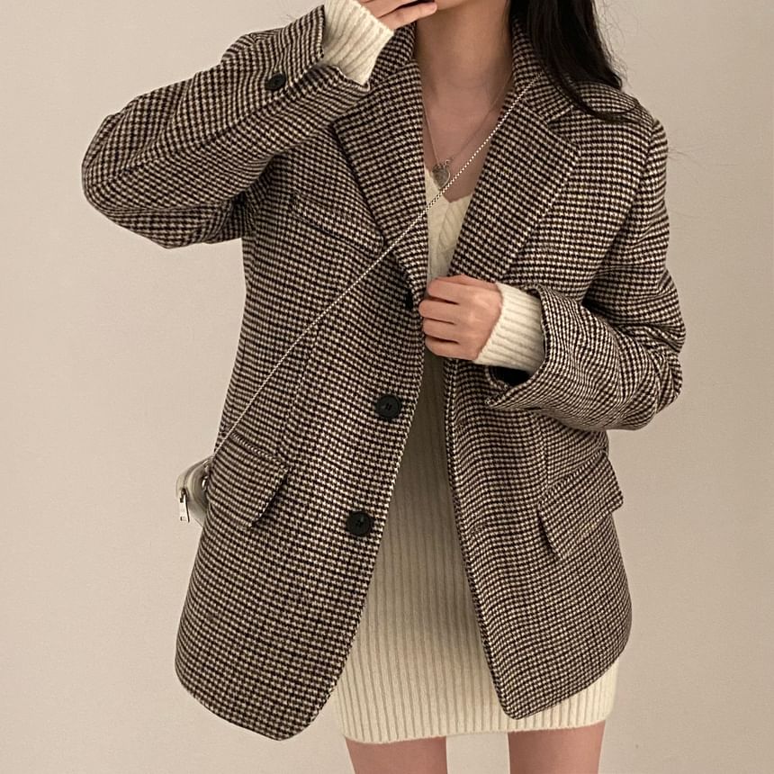 Houndstooth Single-Breasted Blazer SpreePicky