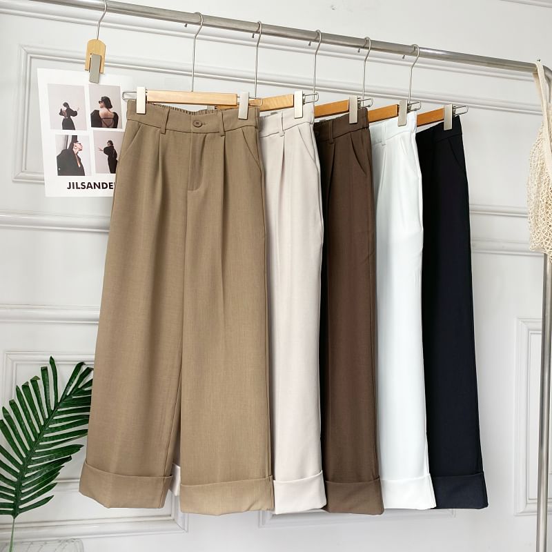 Elastic Waist Plain Roll Up Hem Dress Pants mySite