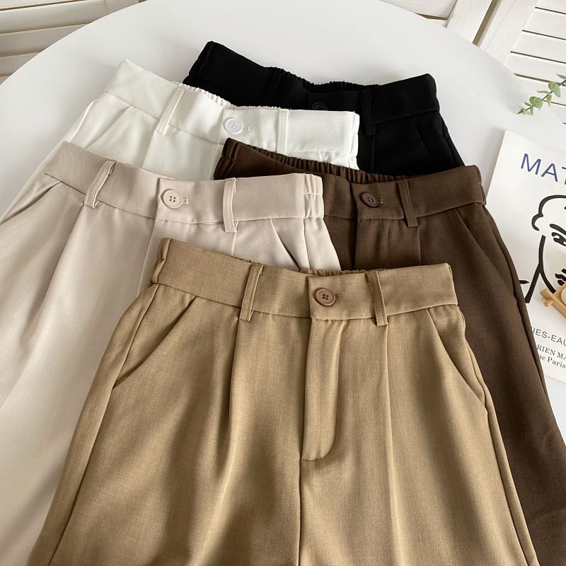 Elastic Waist Plain Roll Up Hem Dress Pants mySite