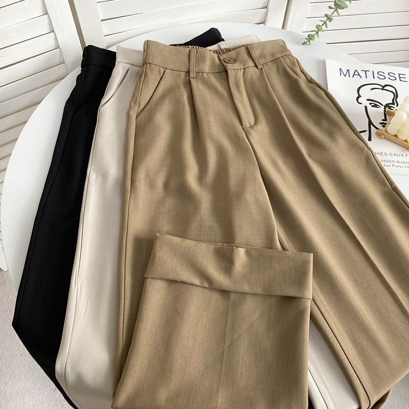 Elastic Waist Plain Roll Up Hem Dress Pants mySite