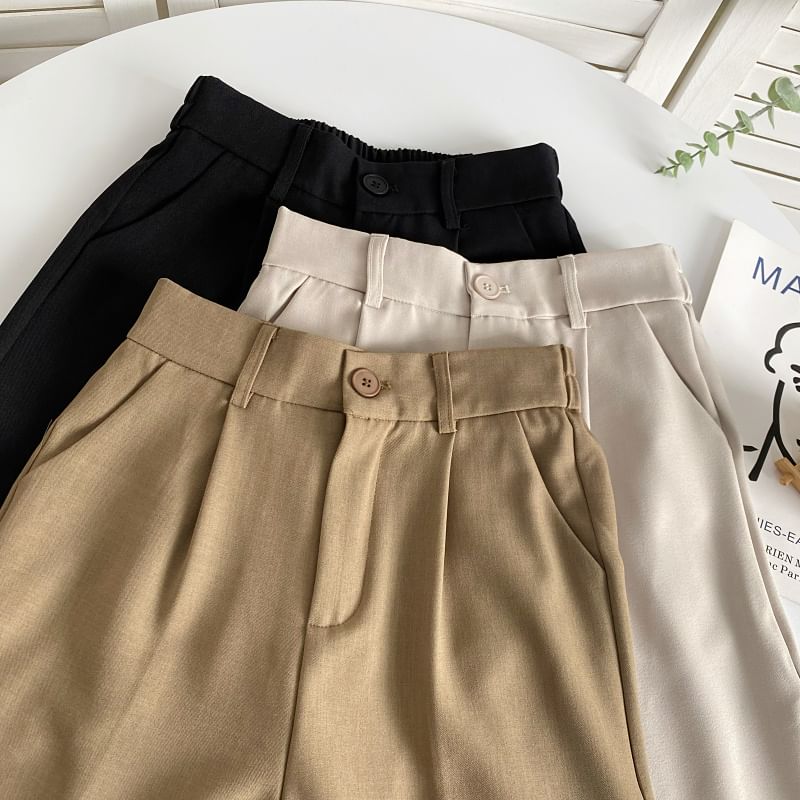 Elastic Waist Plain Roll Up Hem Dress Pants mySite