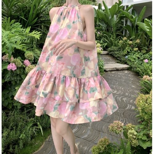 Sleeveless Floral Print A-Line Dress SpreePicky