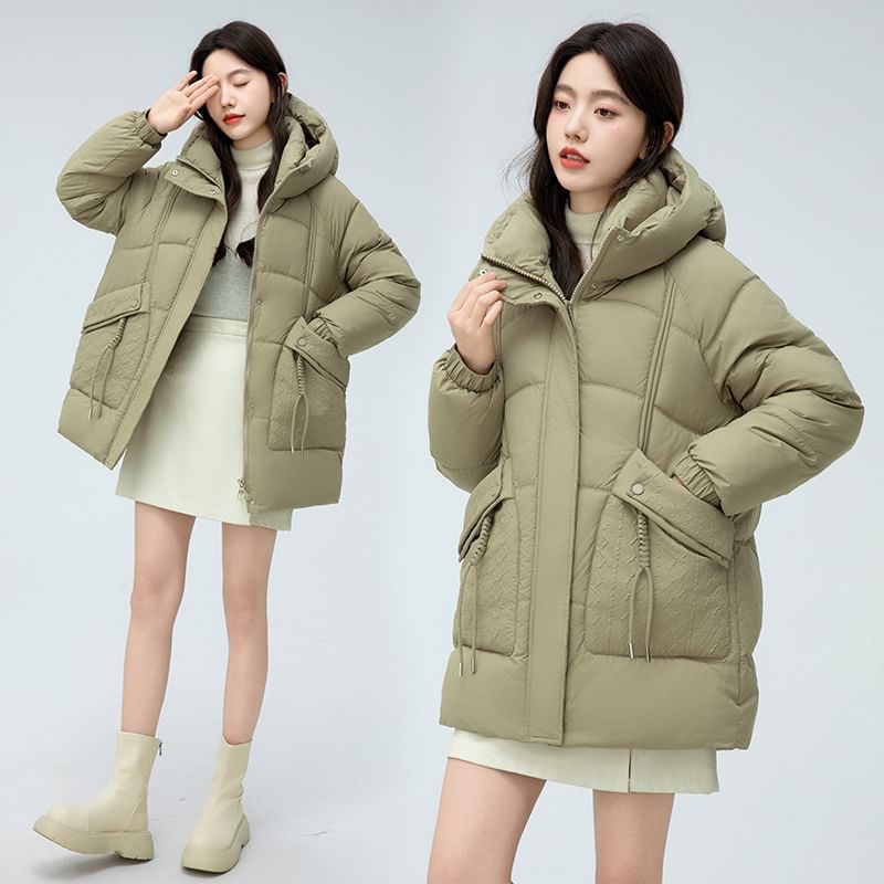 Plain Padded Hooded Zip Jacket SpreePicky