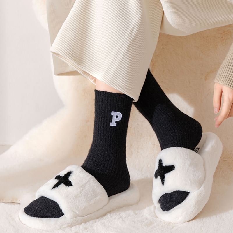 Letter Embroidered Ribbed Socks SpreePicky